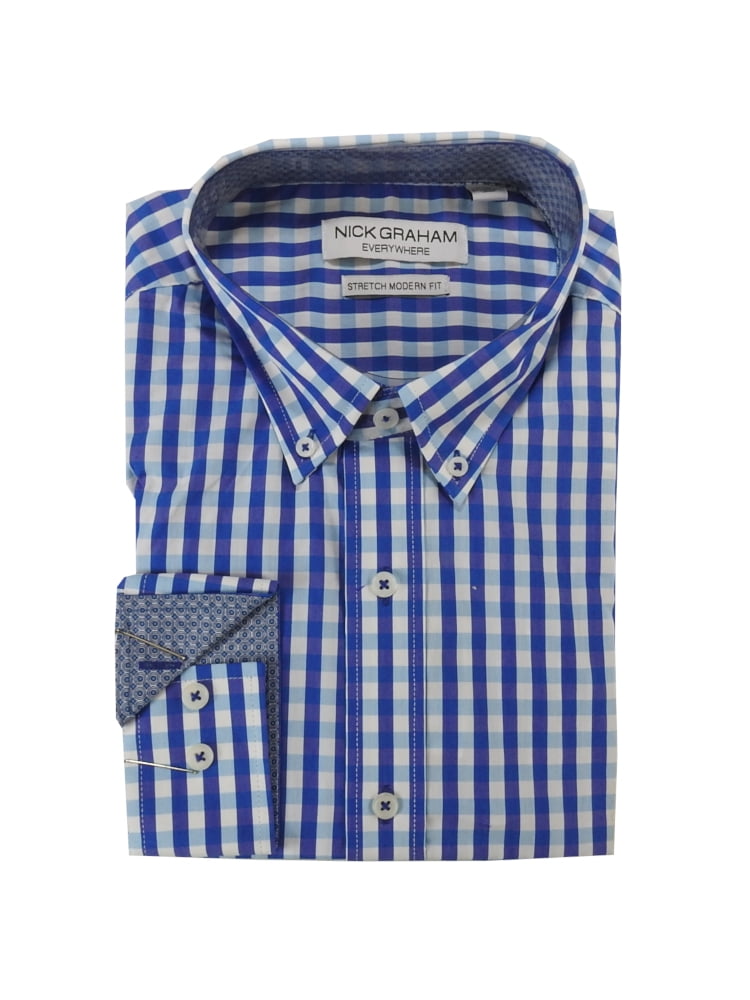 Nick Graham Mens Size X-Large L/S Stretch Modern Fit Button Down Shirt, Aqua