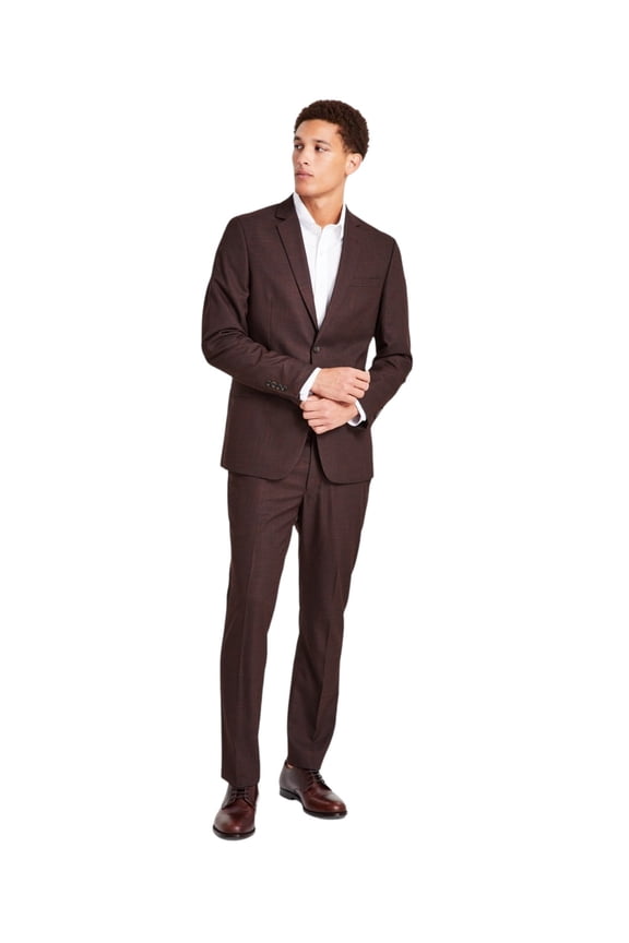 Mens Slim fit 2 Piece Suit 50 R / 45 Waist Rust Tic Plaid