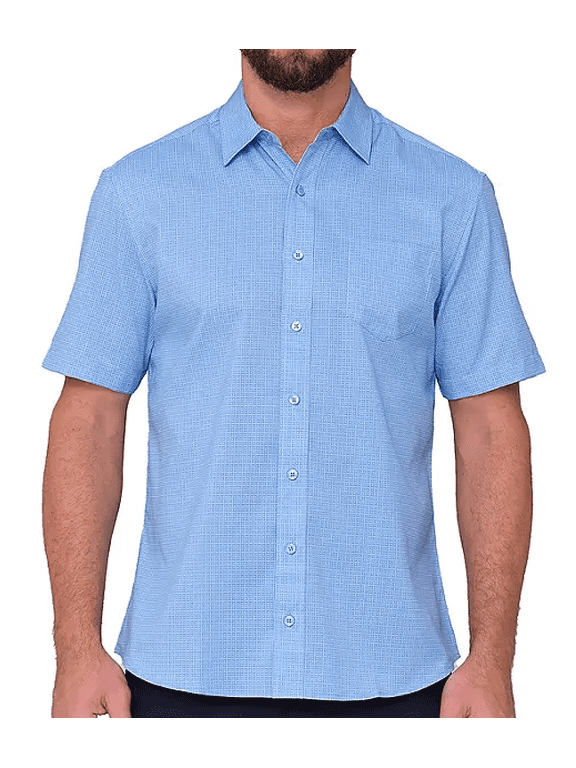 Performance Stretch Sport Short Sleeve Woven Shirt (Blue, Small)