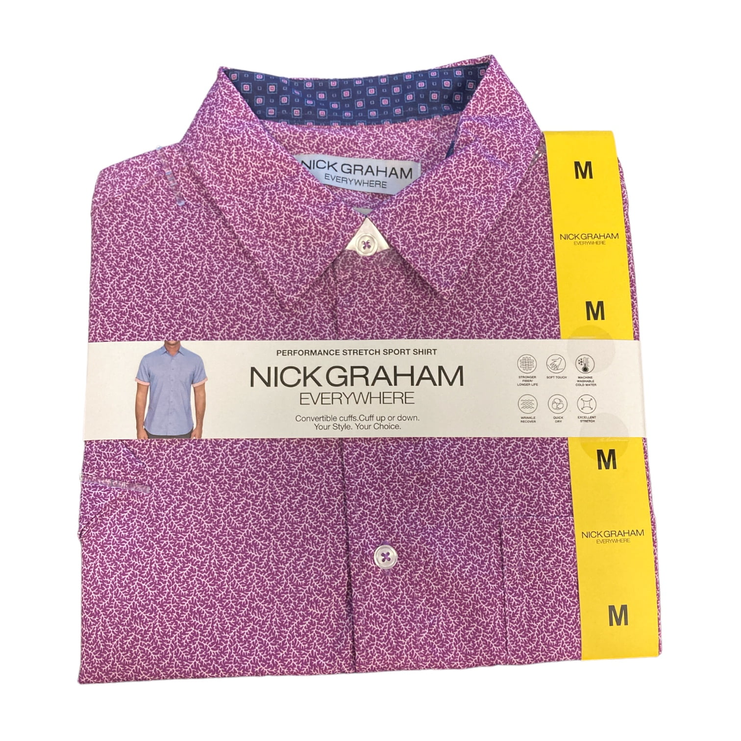NICK GRAHAM Performance Stretch Sport Short Sleeve Woven Shirt (Purple, Small)