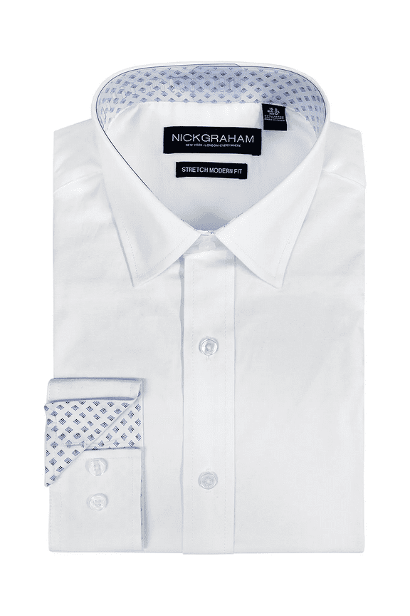 WHITE Men's Modern Fit Dress Shirt, Small 14.5-15 34/35