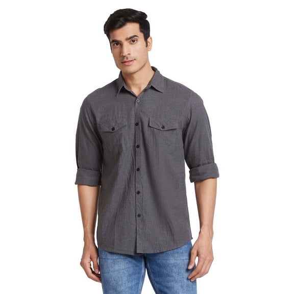 Nick & Jess Double Pocket Long Regular Sleeves Slim Fit Classic Cotton Casual Shirt (US, Alpha, Large, X-Large, Regular, Regular, Grey)