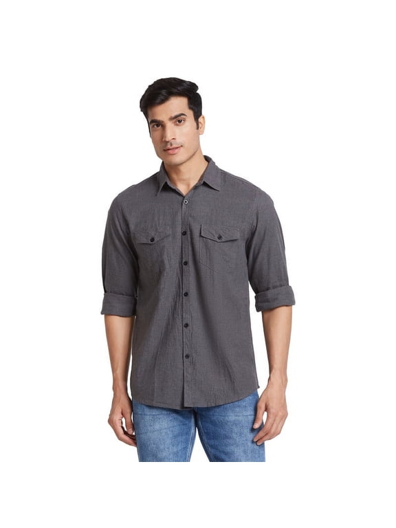 Nick & Jess Double Pocket Long Regular Sleeves Slim Fit Classic Cotton Casual Shirt (US, Alpha, Large, X-Large, Regular, Regular, Grey)
