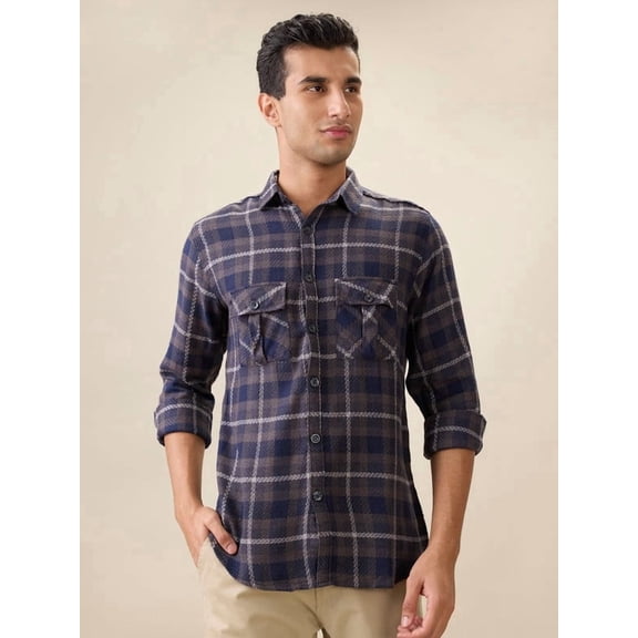 nick&jess Mens 100%Cotton Slim Fit Double Pocket Flap Checks Shirts