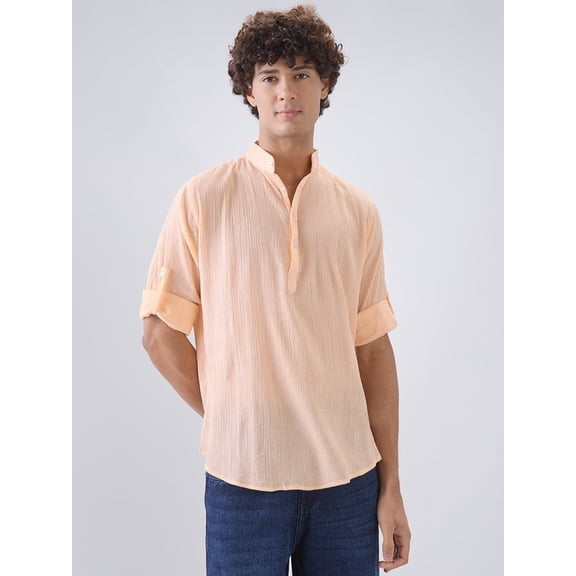 Nick&Jess Mens 100% Cotton crepe regular Fit hanley style roll up sleeves Kurta Shirt