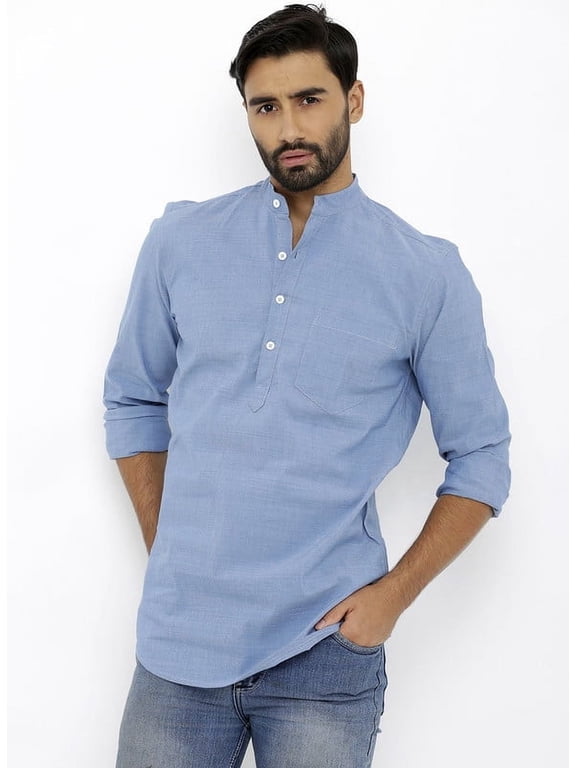 Mens Slim Fit Three Button Slub Kurta Shirt