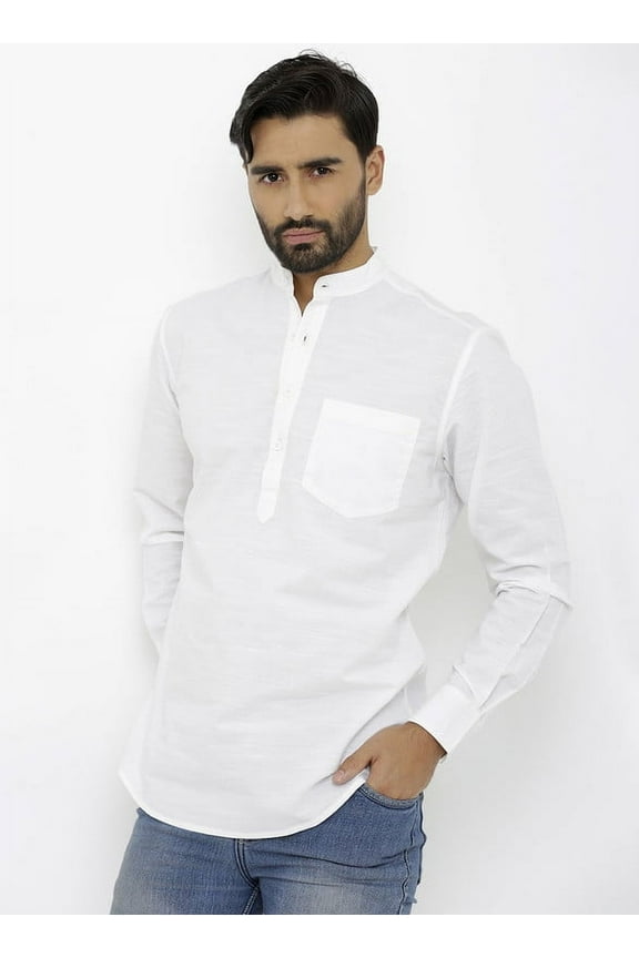 Mens Slim Fit Three Button Slub Kurta Shirt