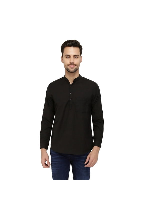 Mens Slim Fit Three Button Slub Kurta Shirt