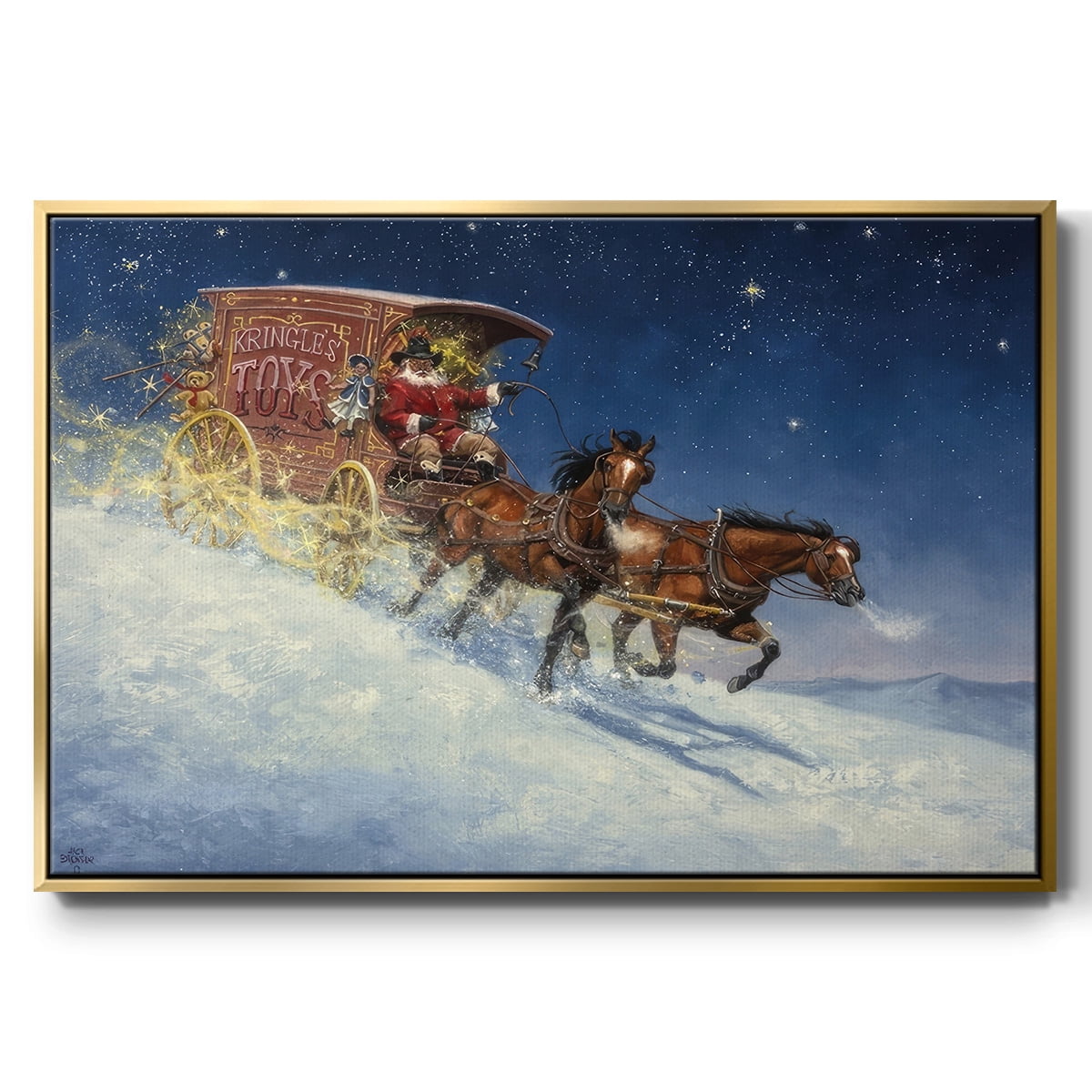 Nick of Time - Framed Gallery Wrapped Holiday Canvas - 17 x 25 - Gold Frame