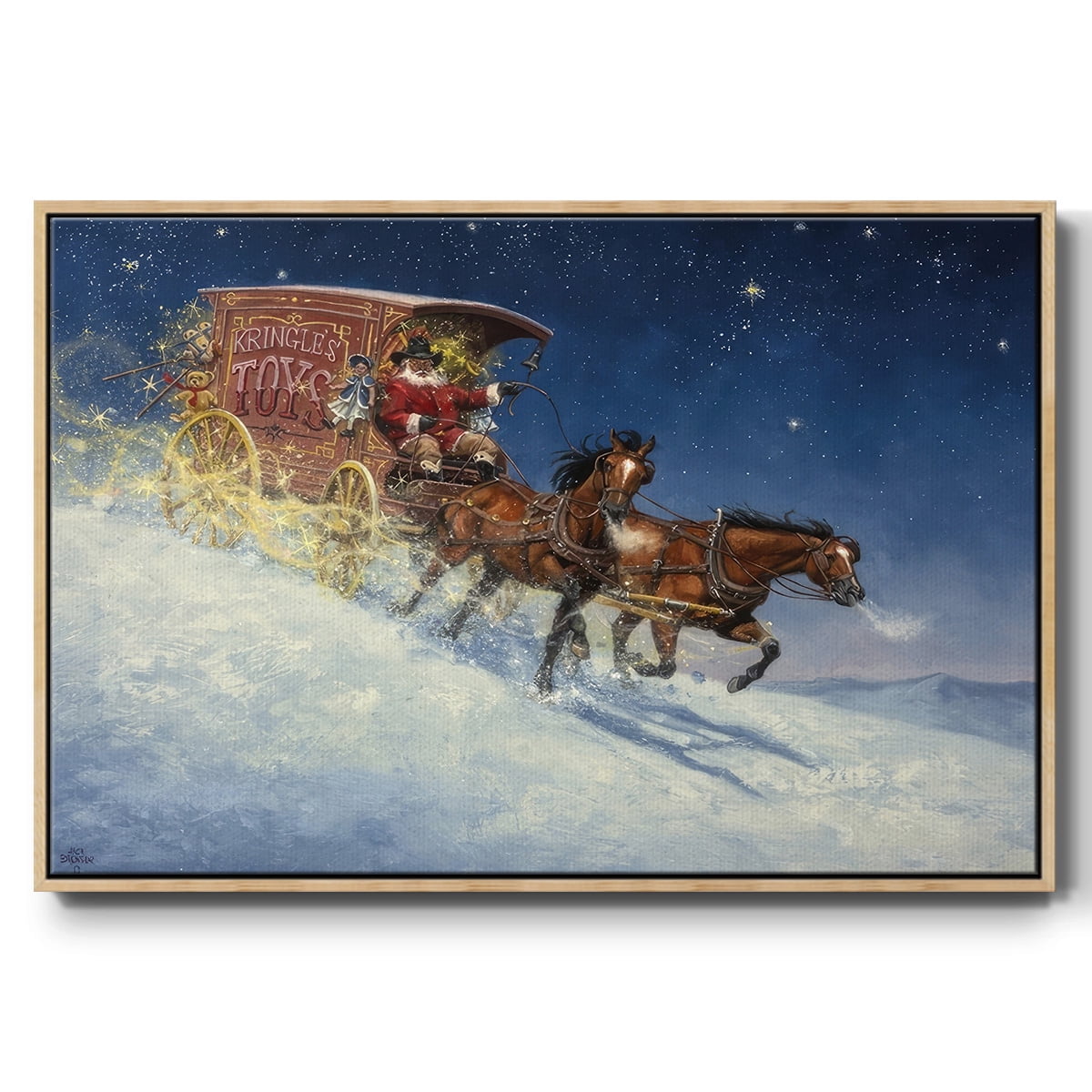Nick of Time - Framed Gallery Wrapped Holiday Canvas - 17 x 25 - Natural Wood Frame