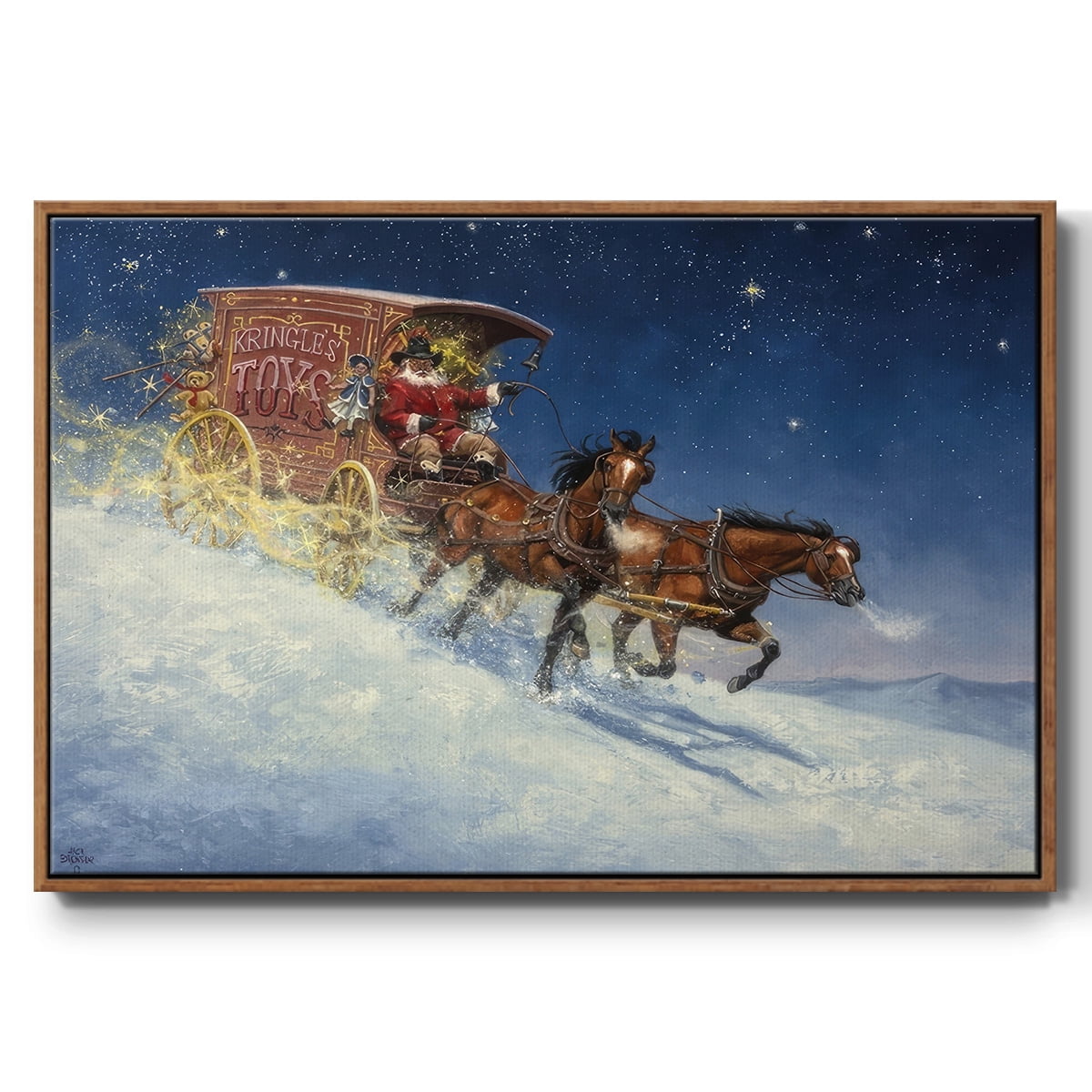 Nick of Time - Framed Gallery Wrapped Holiday Canvas - 27 x 41 - Rosewood Frame