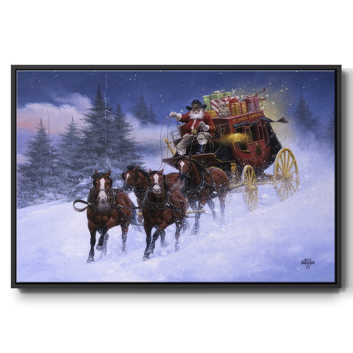 Nick's Express - Framed Gallery Wrapped Holiday Canvas - 17 x 25 - Black Frame