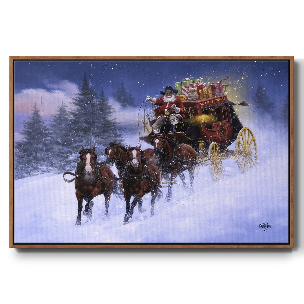Nick's Express - Framed Gallery Wrapped Holiday Canvas - 17 x 25 - Rosewood Frame