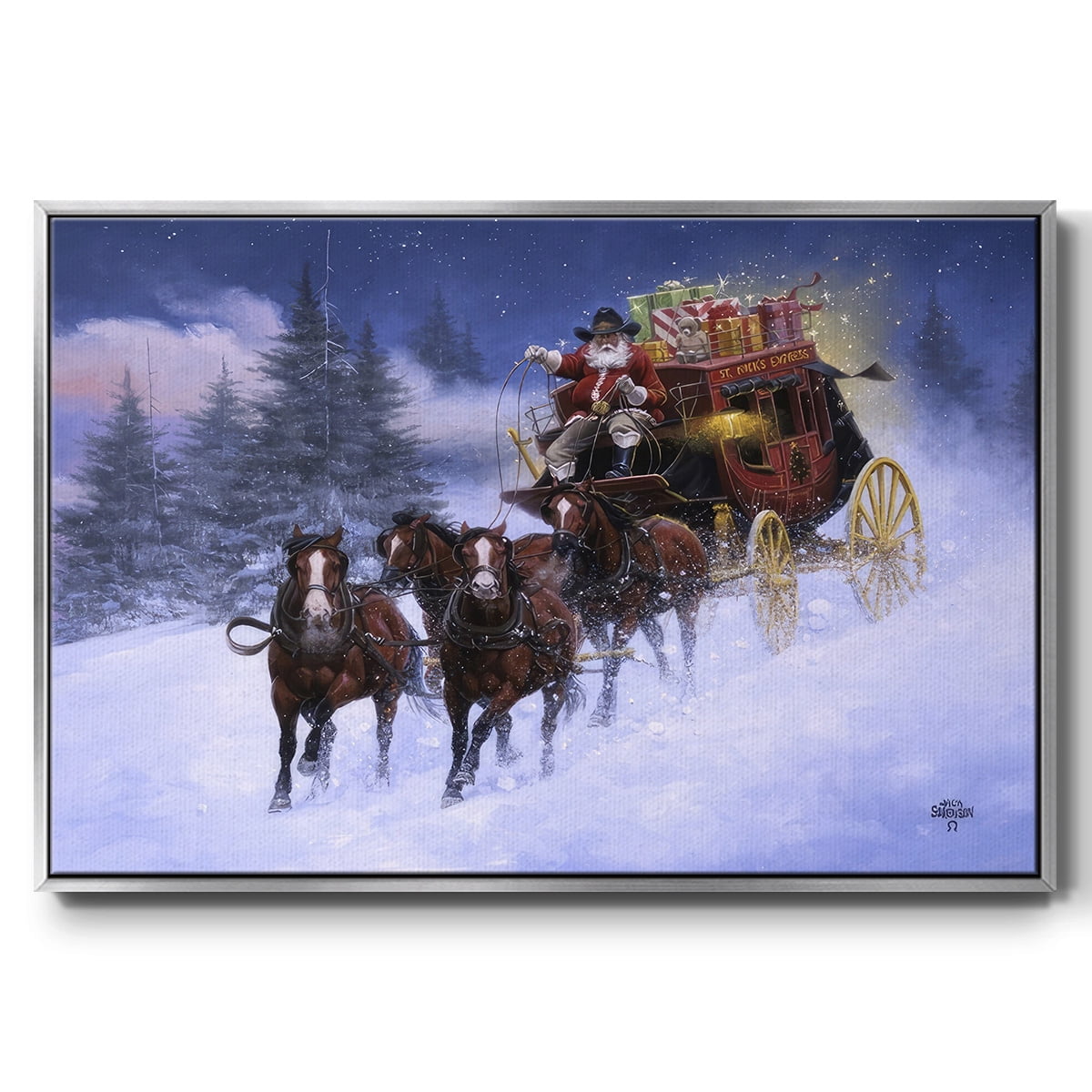Nick's Express - Framed Gallery Wrapped Holiday Canvas - 27 x 41 - Silver Frame