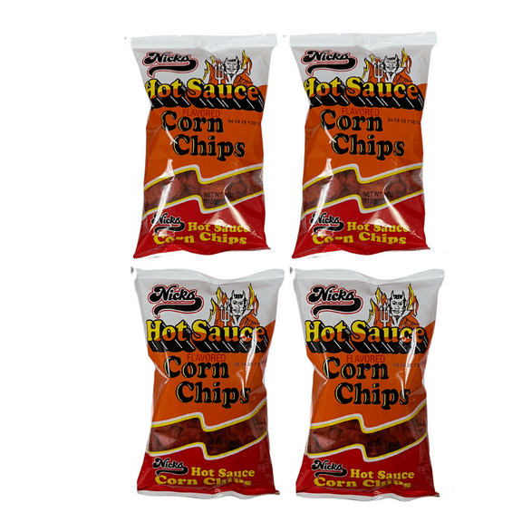 Nick's Hot Sauce Corn Chips Spicy Snack 4 oz Bags Pack of 4
