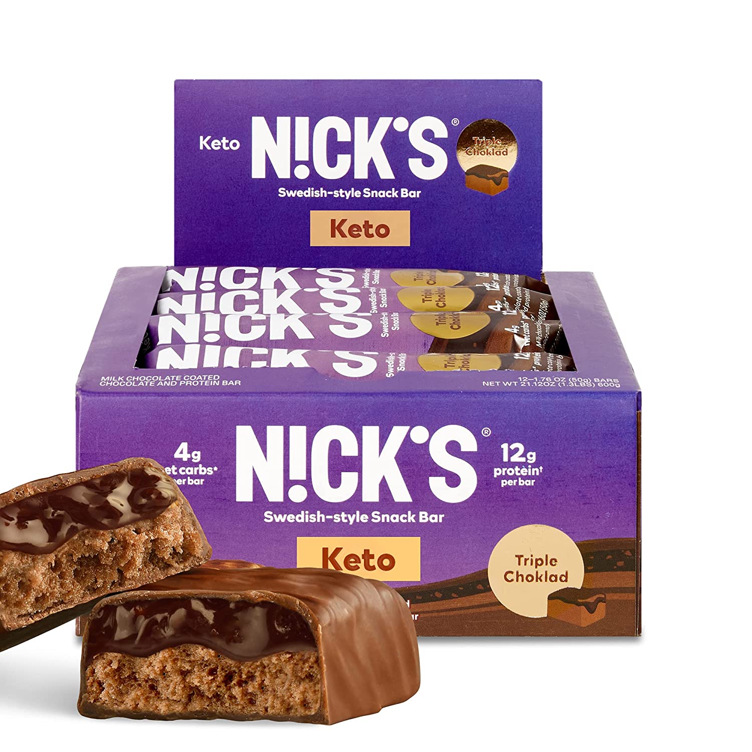 Nick's Protein Bars Triple Chocolate 12g protein 160 calories Low Carb Keto Friendly