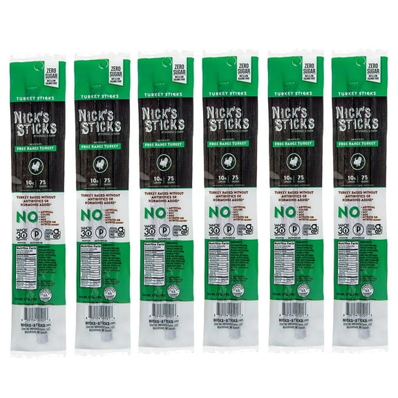 Nicks Sticks Free-Range Turkey Snack Sticks, Gluten Free, Keto Certified, Paleo and Whole30 Approved, No MSG, High Protein Low Carb, 6 Twin Packs (1.7 oz each)