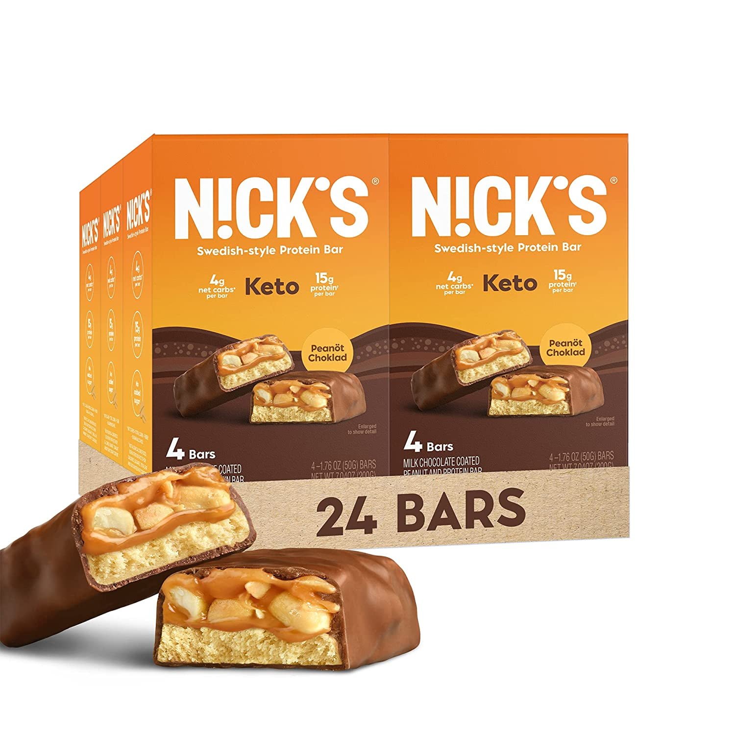 Nick's SwedishStyle Snack Bar, Keto Protein Bar, 24 count, 15g Protein, Low Carb, Low Sugar