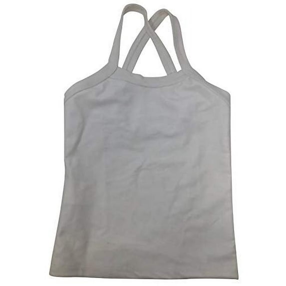 Nickanny's Girls Fashion Long Cross Back Designer Tank Top Shirt for Gymnastic and Dance Wear (M, White)