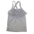 thumbnail image 1 of Nickanny's Girls Fashion Long Cross Back Designer Tank Top Shirt for Gymnastic and Dance Wear (XL, White Ruffle), 1 of 1