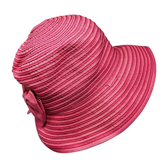 Nickanny's Packable Denim Crusher Sun Shade Beach Hat, Adjustable Wide Shapeable Brim Split Back, SPF UPF 50 UV Protection With Snap On Bow (Pink)