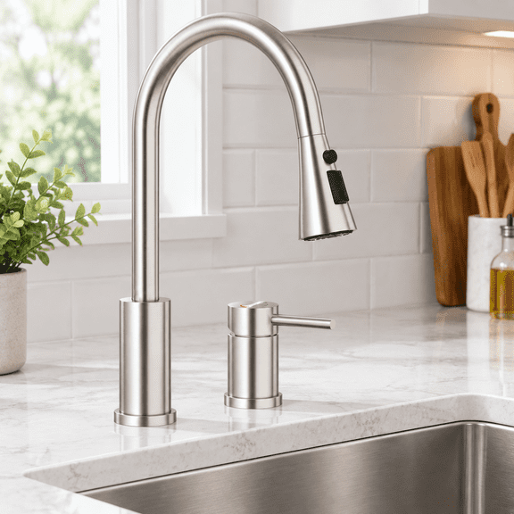 Nickel 2 Holes Single Handle Pull Down Sprayer Kitchen Faucet