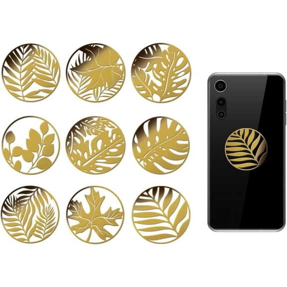 Nickel 9pcs 1.6x1.6 Inch Leaf Pattern Metal Stickers Round Leaves Self Adhesive Gold Stickers Plant Theme Metal Gold Stickers for Scrapbooks DIY Resin Crafts Phone Decor Nickel