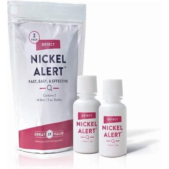 Nickel Alert (2 pack) - Clear Nickel Testing Solution for Jewelry, Watches, & Belts, Perform 400+ Tests on Any Metal Objects