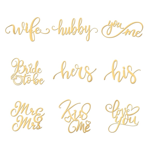 Nickel Decoration Stickers Metal Resin Filler Epoxy Resin & UV Resin Craft Filling Material Golden Wedding Theme Word 40x40mm 9 style 1pc/style 9pcs/set