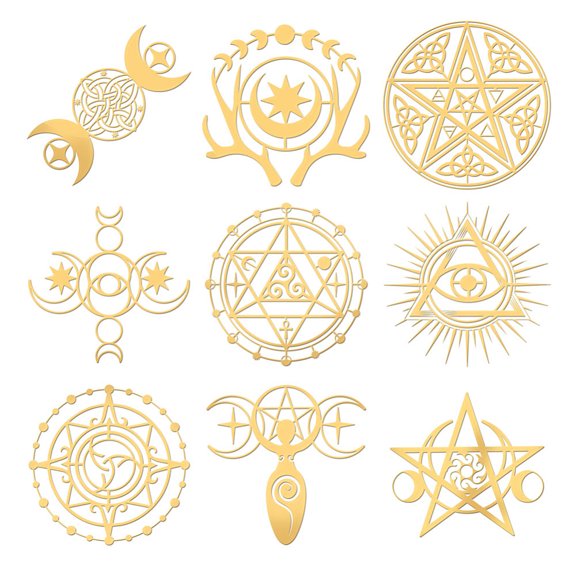 Nickel Decoration Stickers Metal Resin Filler Epoxy Resin & UV Resin Craft Filling Material Tarot Theme Pattern 40x40mm 9 style 1pc/style 9pcs/set Metal