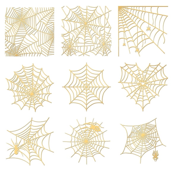 Nickel Decoration Stickers Metal Resin Filler Epoxy Resin & UV Resin Craft Filling Material Theme Spider Web Pattern 40x40mm 9 style 1pc/style 9pcs/set