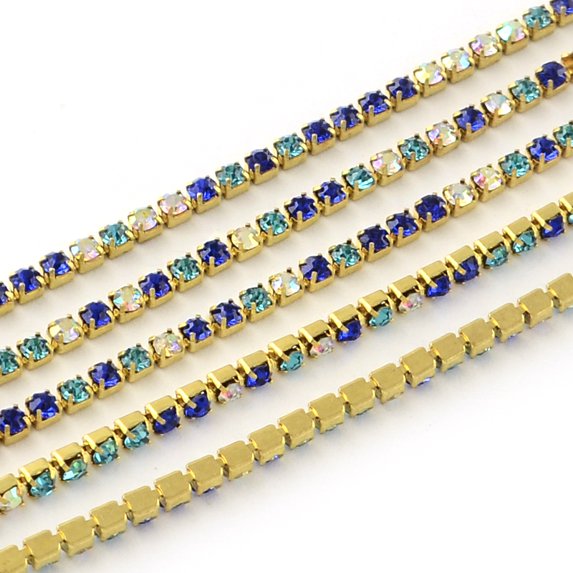 Nickel Free Raw(Unplated) Brass Rhinestone Strass Chains Rhinestone Cup Chain 2880pcs rhinestone/bundle Grade A Colorful 2.2mm about 23.62 Feet(7.2m)/bundle