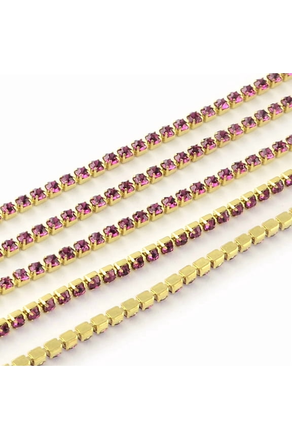 Nickel Free Raw(Unplated) Brass Rhinestone Strass Chains Rhinestone Cup Chain 2880pcs rhinestone/bundle Grade A Rose 2.2mm about 23.62 Feet(7.2m)/bundle