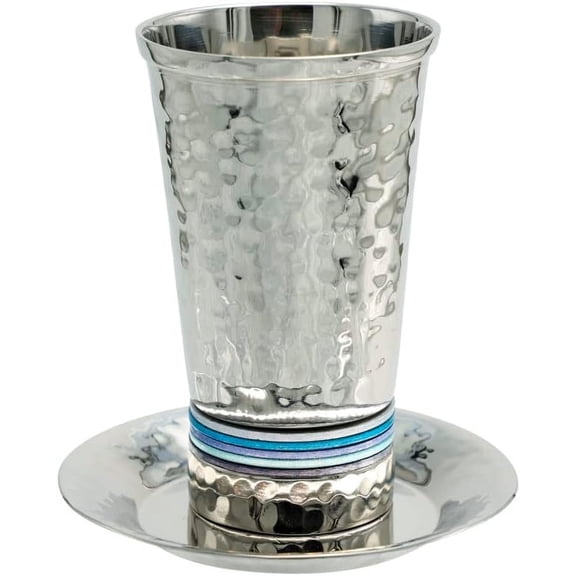 Nickel Kiddush Cup 5 Colors Hammer Work Blue (CUG-2)