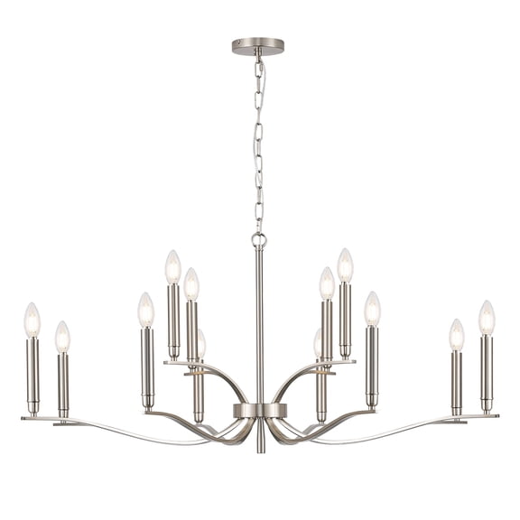 Nickel Living Room Chandelier 12 Light Hight Ceiling Foyer Candle Chandelier Large Dining Room Light Fixture Over Table 44in Metal Modern Chandeliers Hanging Light for Entry Master Bedroom