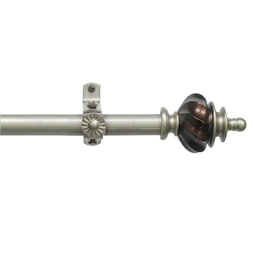 Nickel/Mahogany Decorative Telescopic Metal Curtain Rod with Contemporary Ultra Durable Polyresin Finials - Adjustable Size: 66" to 120"