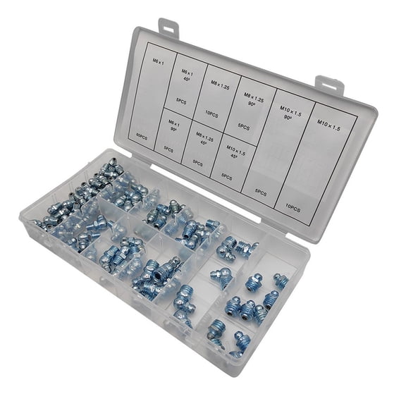 Nickel Plated Iron Grease Nipples Set 110 Pieces for Machinery Maintenance