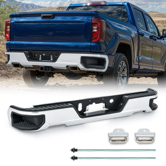 Chrome Rear Bumper w Dual Exhausts for 2019-2024 Silverado Sierra 1500 More