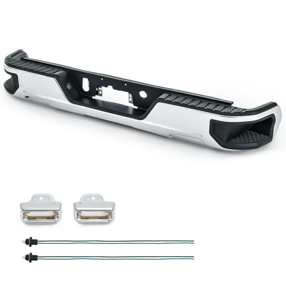 Nickel Rear Bumper w Dual Exhausts for 2019-2024 Silverado Sierra 1500 More