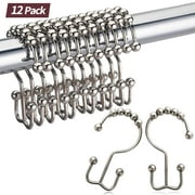 Nickel Shower Curtain Hooks Rings, Double Sided Shower Hooks Rust Proof for Bathroom Shower Rods Curtain, Durable Stainless Steel Bathroom Shower Curtain Hangers, Set of 12
