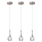 Nickel Teardrop Pedant Light 3 Pack Modern Dimmable 1-Light LED Crystal Globe Pendant Lighting Fixture for Kitchen Island Dining Room Bathroom Hallway 6000K Cool White