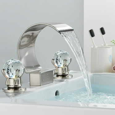 Nickel Widespread Basin Sink Faucet Waterfall Bathroom 3 Holes Vanity Mixer Taps