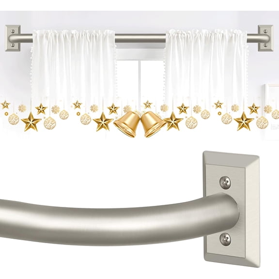 Nickel Wrap Around Curtain Rods 66 to 120:Blackout Adjustable Window Curtain Rod,Room Darkening Heavy Duty Curved French Metal Single Drapery Rods for Bedroom Kitchen Easy Install,Brushed Nickel