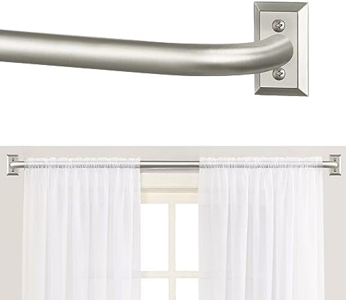 Nickel Wrap Around Curtain Rods 72 to 144 Inch:Blackout Heavy Duty Adjustable Long Window Curtain Rod Room Darkening,Modern Decorative Curved French Metal Drapery Rod Easy Install,Satin Nickel
