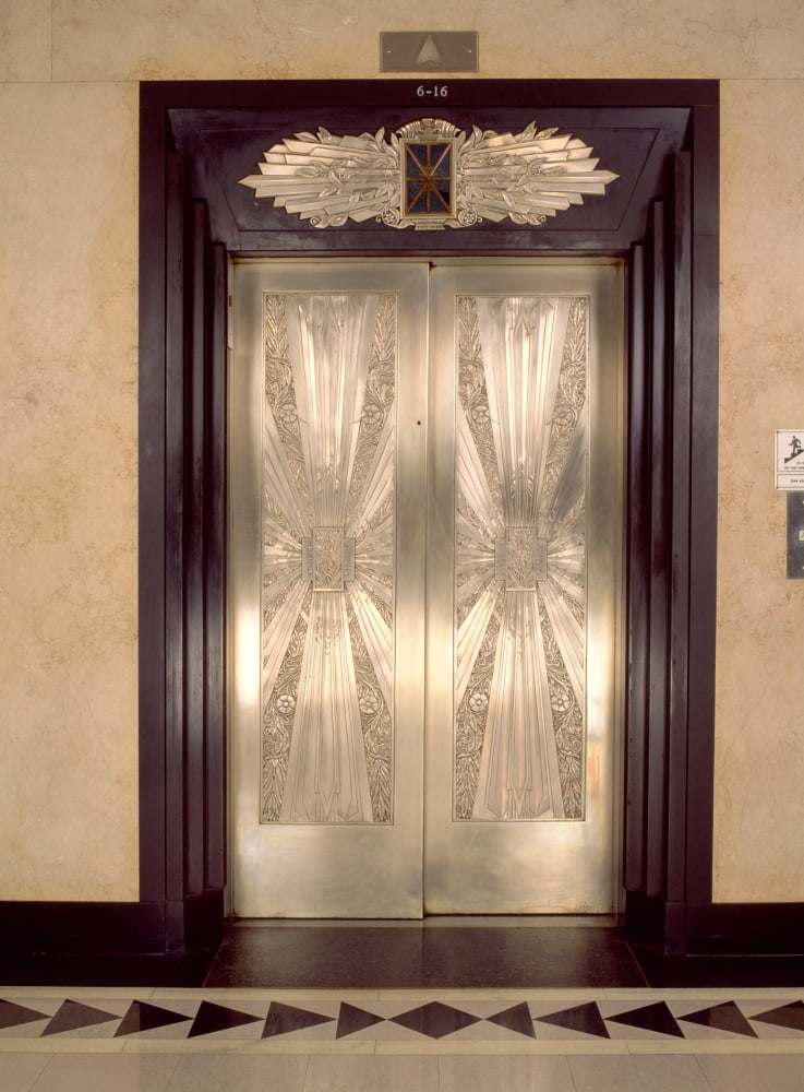 Nickel metalwork art deco elevator doors Two North Riverside Plaza 400 West Madison Street Chicago Illinois USA Canvas Art - Panoramic Images (36 x 24)