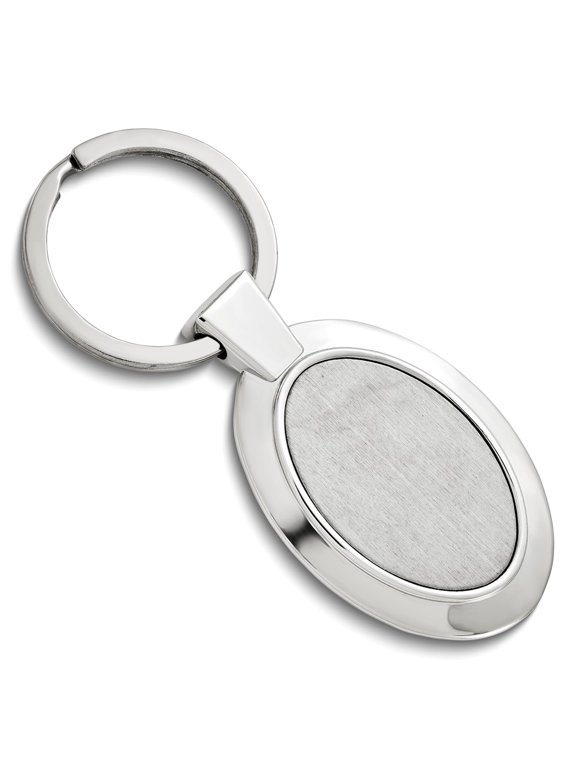 Nickel-plated Polished and Satin Engravable Oval Key Ring