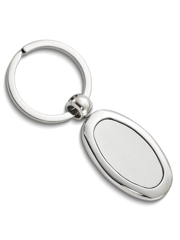 Nickel-plated Polished and Satin Engravable Oval Key Ring