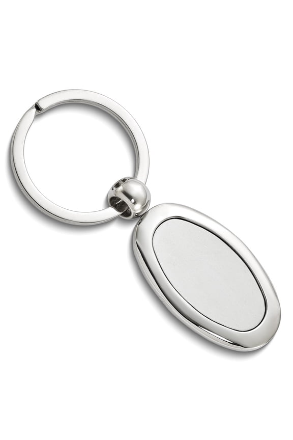 Nickel-plated Polished and Satin Engravable Oval Key Ring