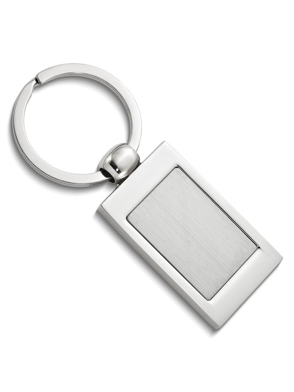 Nickel-plated Polished and Satin Engravable Rectangle Key Ring