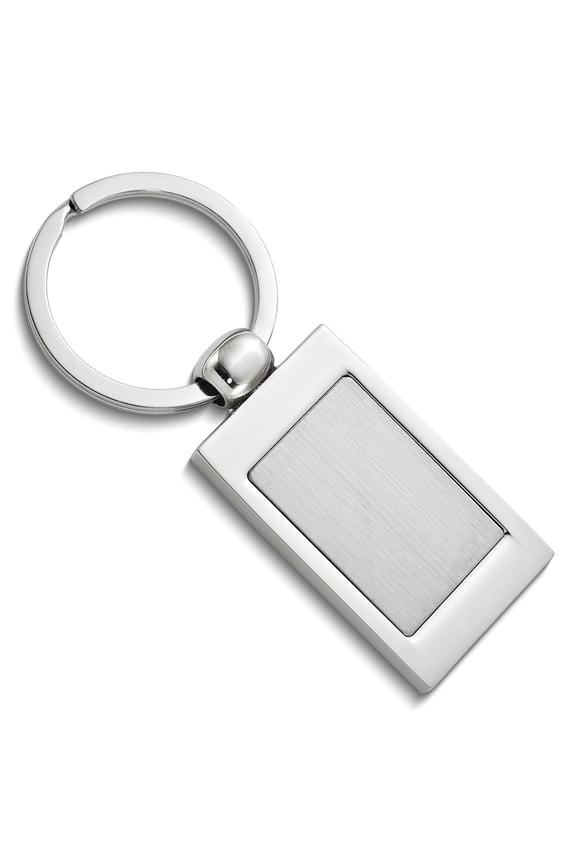 Nickel-plated Polished and Satin Engravable Rectangle Key Ring